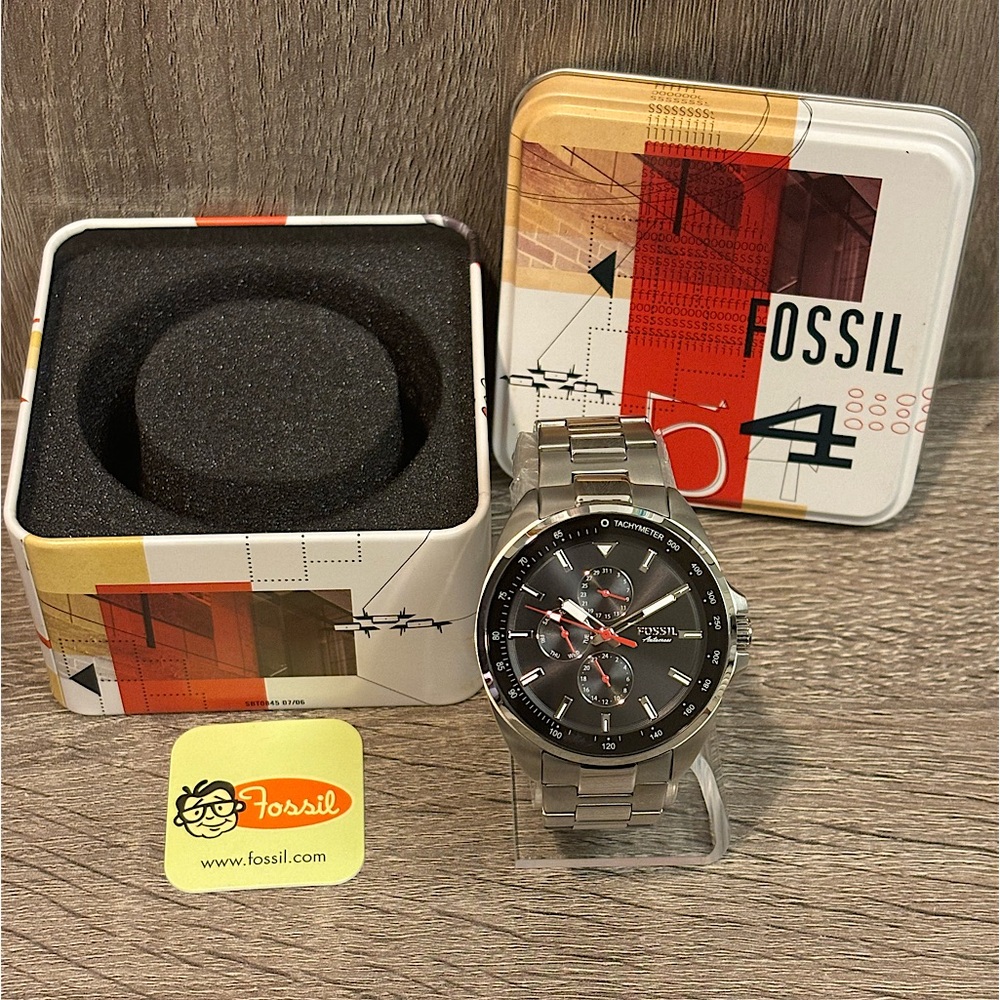 Black Fossil Autocross Men’s Stainless Steel Silver Watch With New Battery - Picture 2 of 6